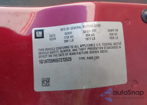 2009 Chevrolet Cobalt Lt z USA, uszkodzony, nr VIN 1G1AT58H097272628